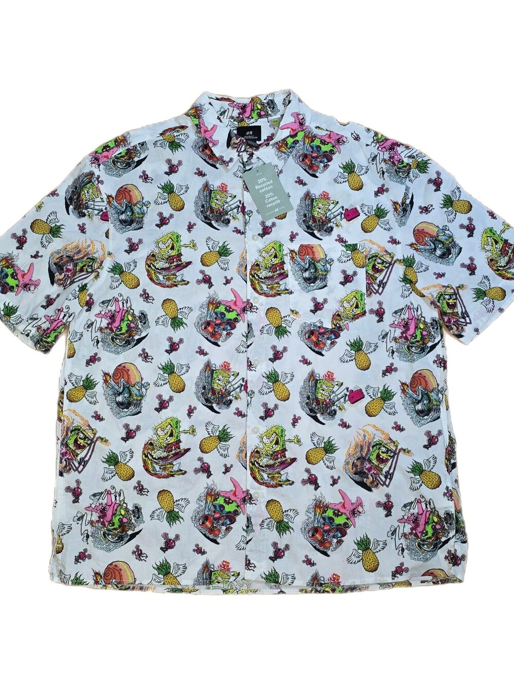 H&M x SpongeBob SquarePants Men's Sz L Shirt Short Sleeve Trippy Graffiti Print